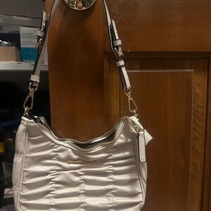 Aldo Cream Ruched Shoulder Bag with Gold Accents